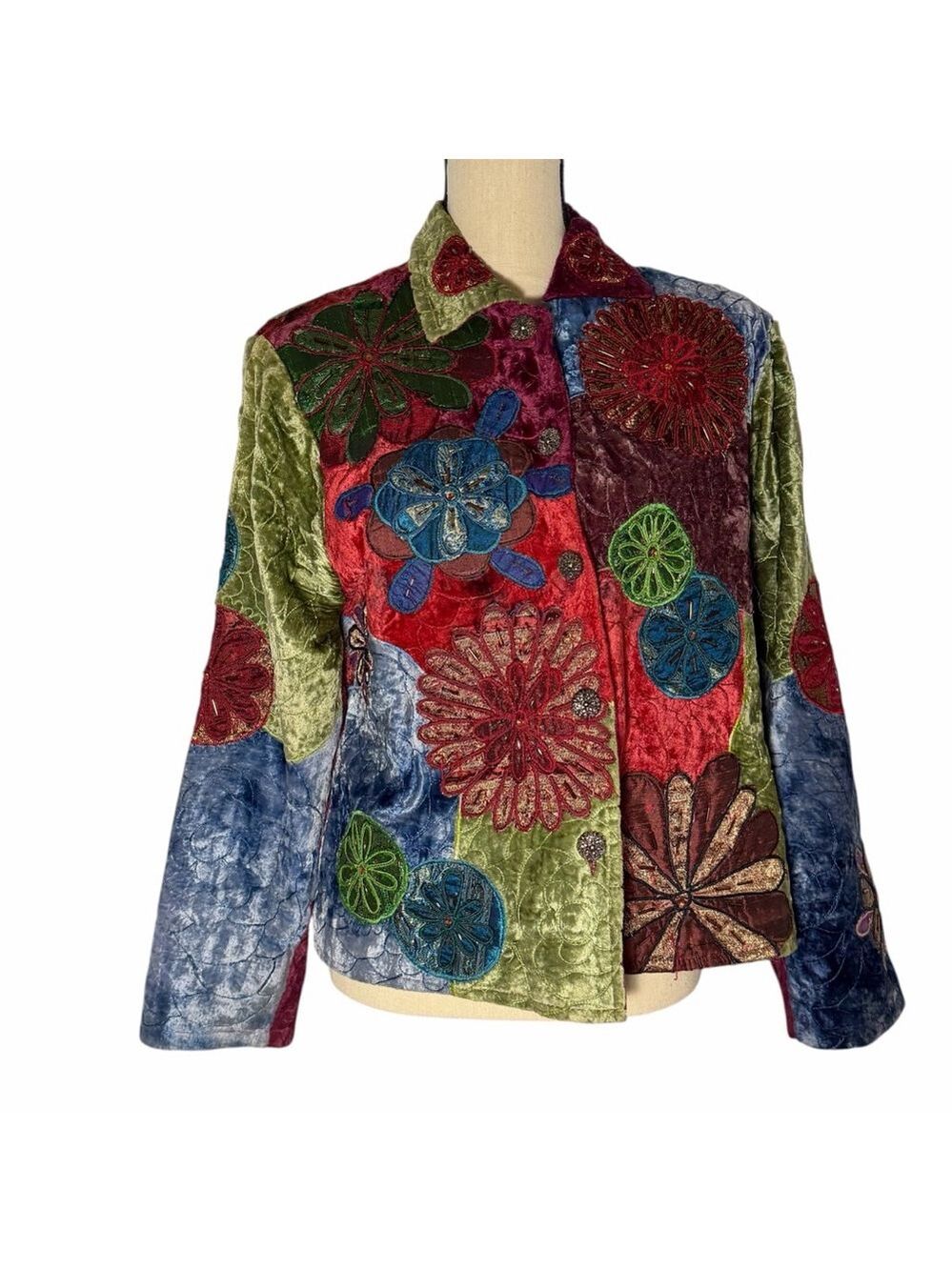 Anage Boho Patchwork Embroidered Velvet Jacket Medium